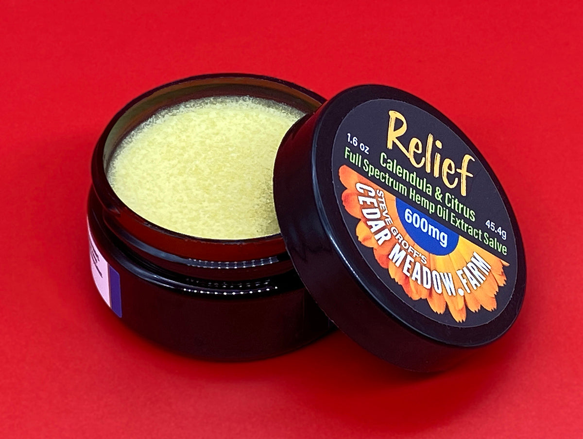 RELIEF CBD Salve-Relief is here!
Say hello to your new favorite CBD salve from our regenerative family-owned farm in Lancaster, PA.
The unique texture of salve makes it perfect for s-Cedar Meadow Farm