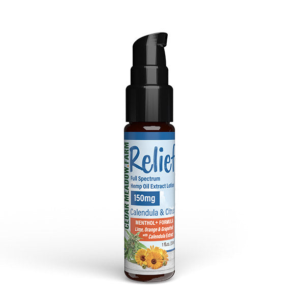 RELIEF Menthol+ CBD Lotion (Travel Size)  ON SALE-
Same great product in a legacy pump bottle. While supplies last.
Relief is here!
Say hello to your new favorite CBD lotion from our regenerative family-owned farm i-Cedar Meadow Farm